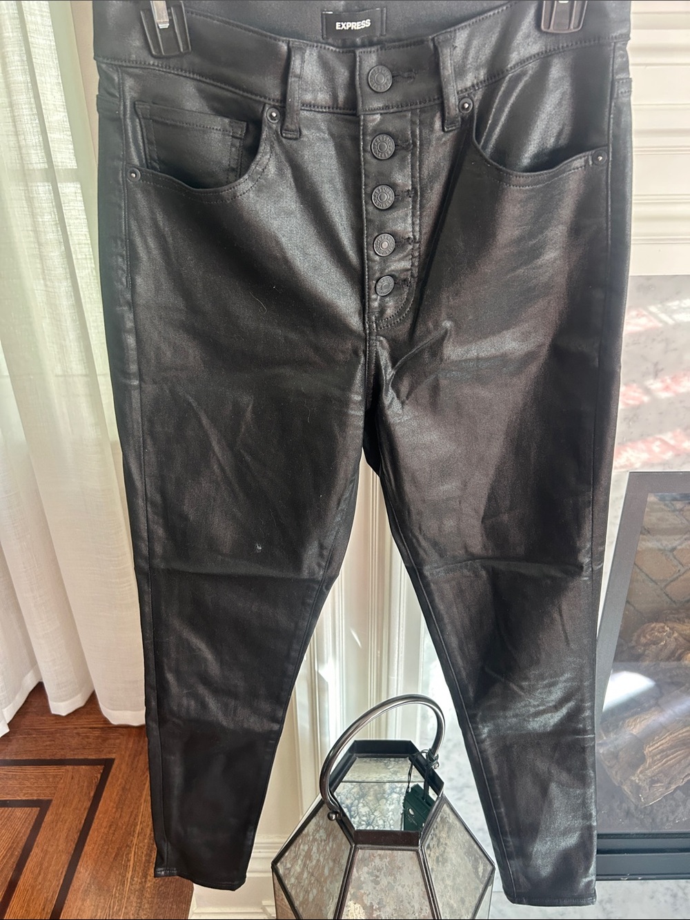 Express Black Skinny Jeans with sheen and Button-Fly